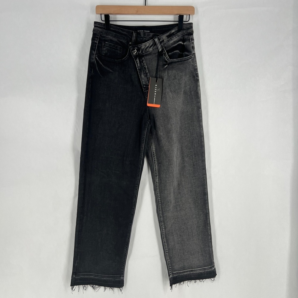 Risen Crossover Two Tone Jeans Womens 9 Black Gray Denim‎ Cotton Straight Leg